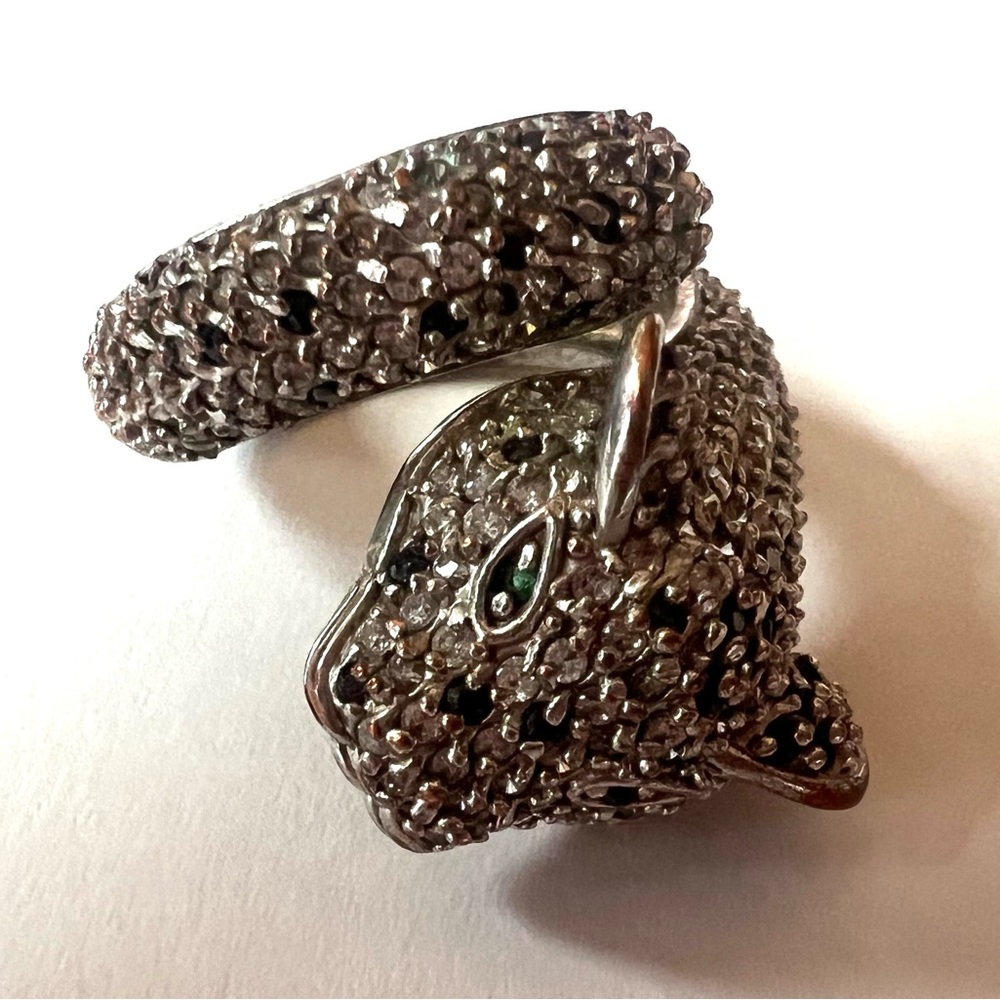 Vintage American handmade  Silver Leopard Ring marcasite 8 art deco style